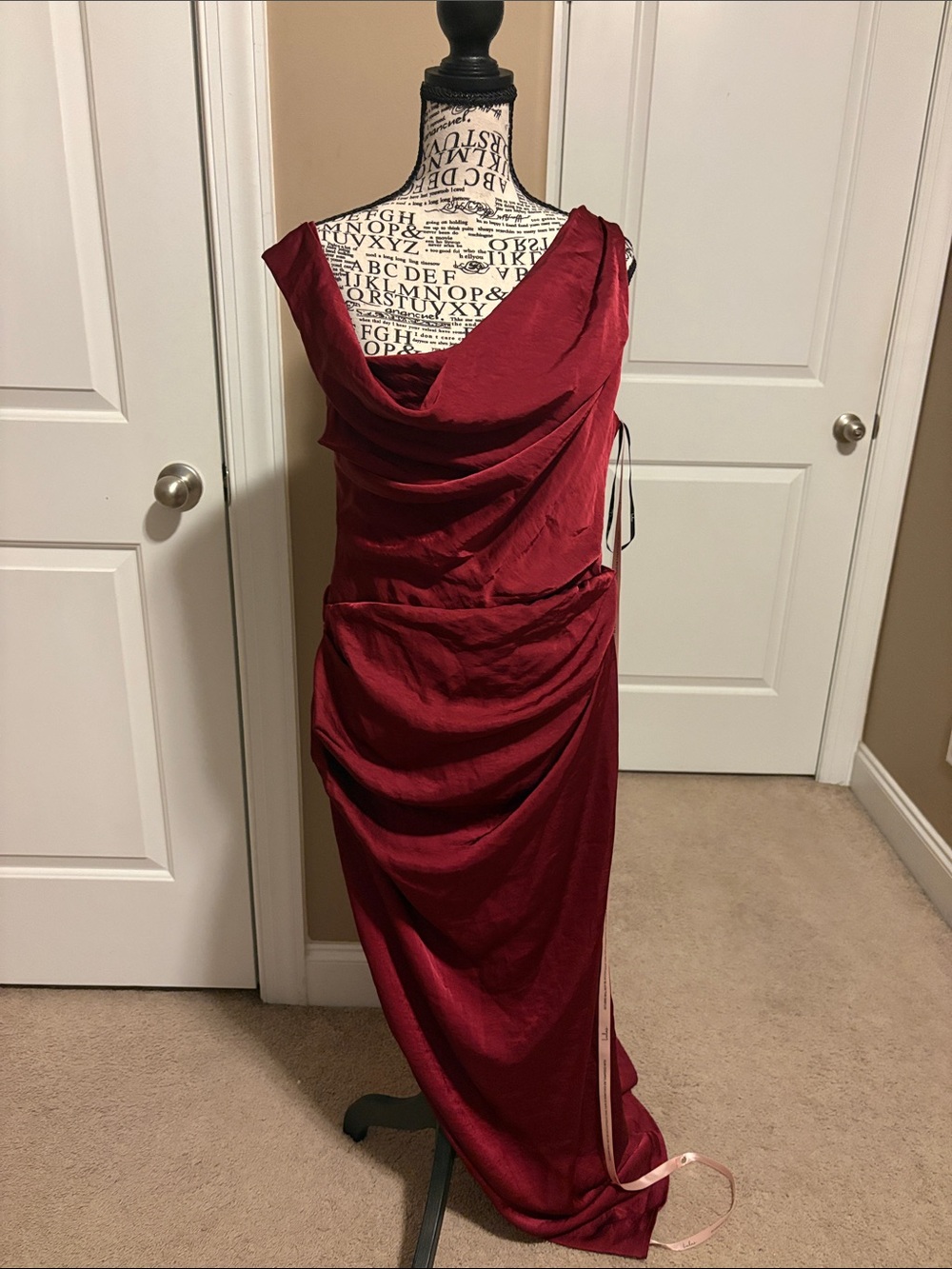 Lulu's One-Shoulder Draped Evening Gown in Wine
